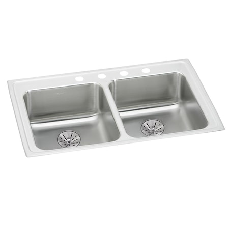 Elkay Lustertone Stainless Steel 37 X 22 X 6-1/2 Equal Double Bowl Top Mount Ada Sink With Perfect Drain LRAD372265PDMR2